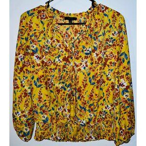 Eclair Women's Floral Yellow Blouse Long Sleeve Size M